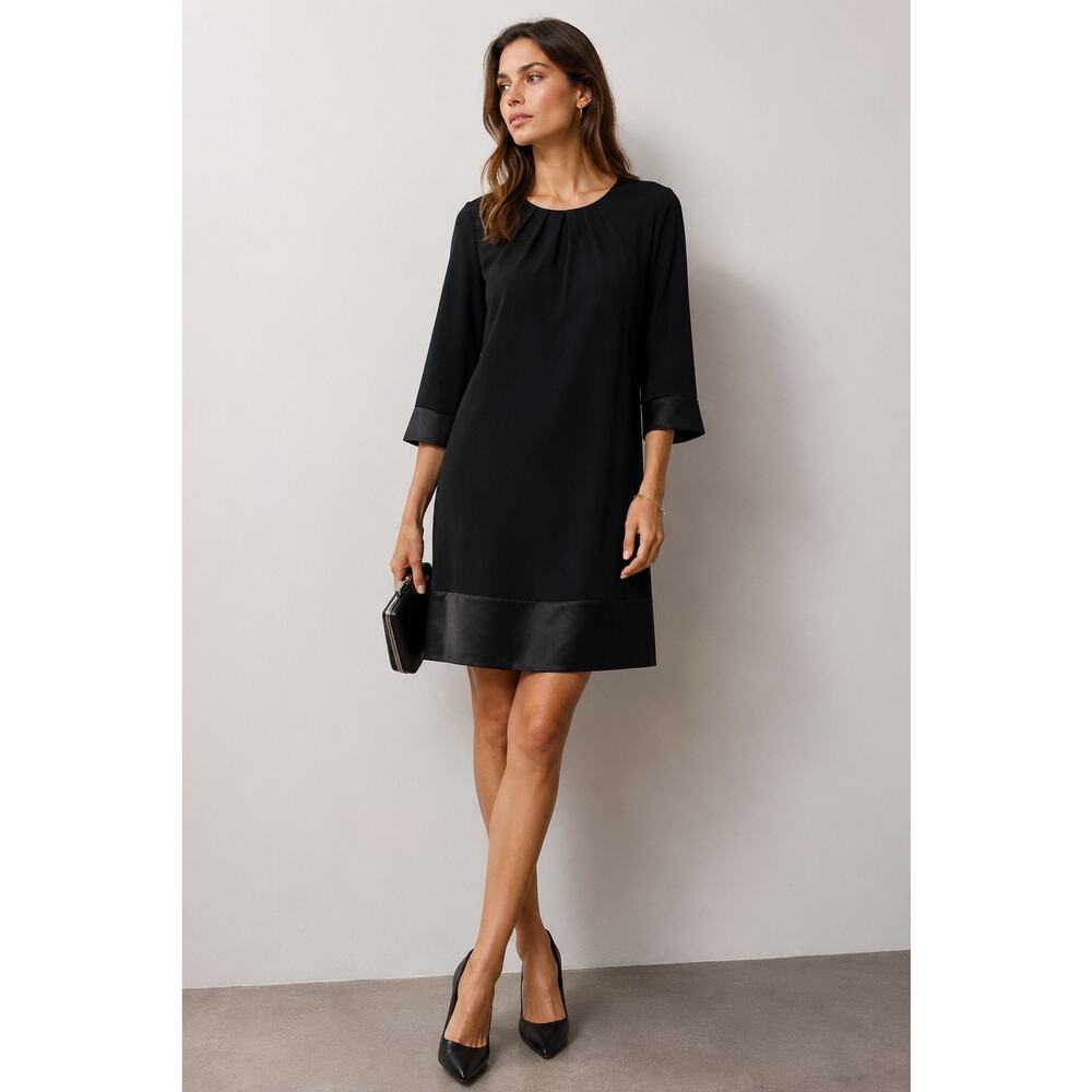 Proenza Schouler Black Satin Trim Shift Dress Size 6 Minimalist Chic